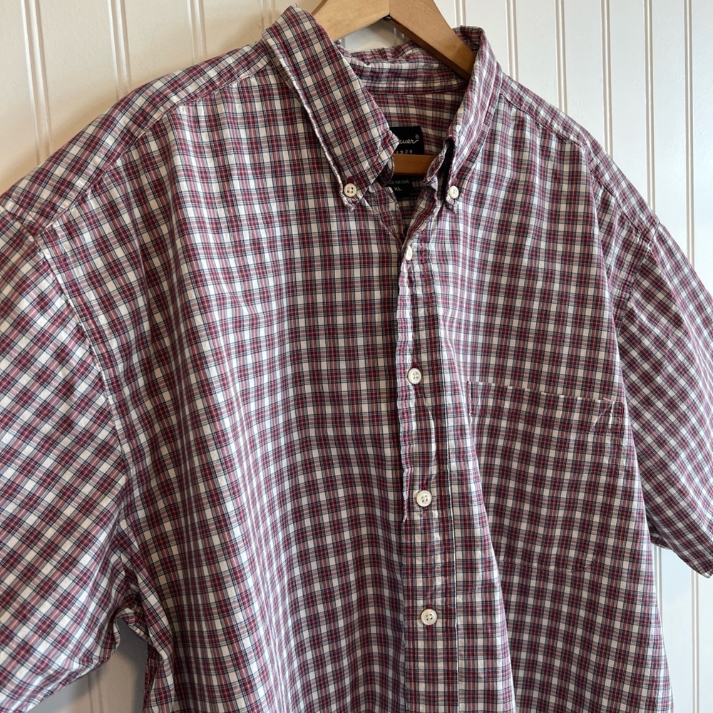 Eddie Bauer Button Down Short Sleeve Red Plaid Men's Size XL work shirt‎ - Picture 4 of 7